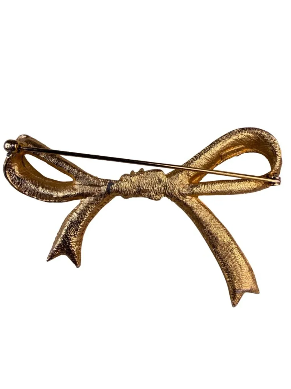Marvella Ladies Gold Tone Faux Pearl Ribbon Bow Brooch Vintage Jewelry Pin